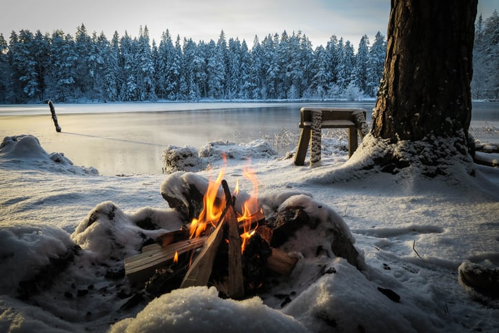 camping firepit fireplace snow