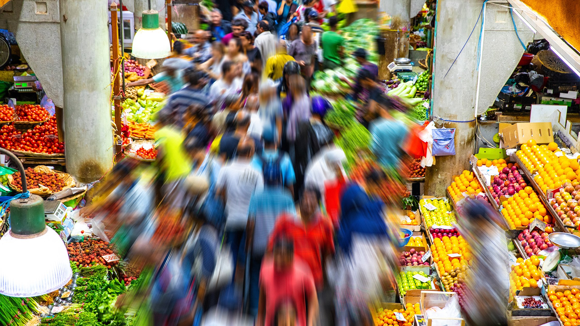 market busy fresh fruit buy crowd