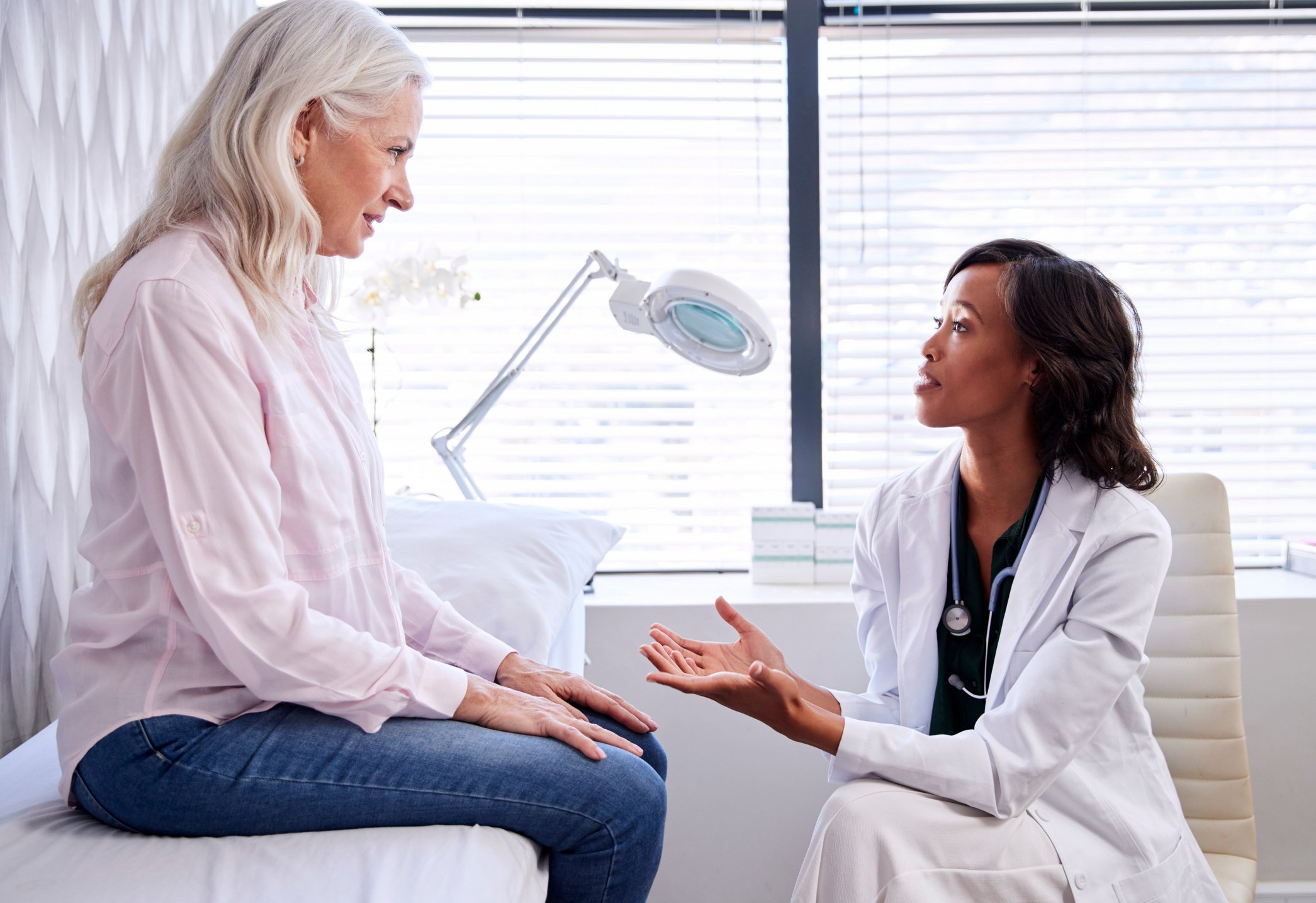 A female patient consults with a female physician