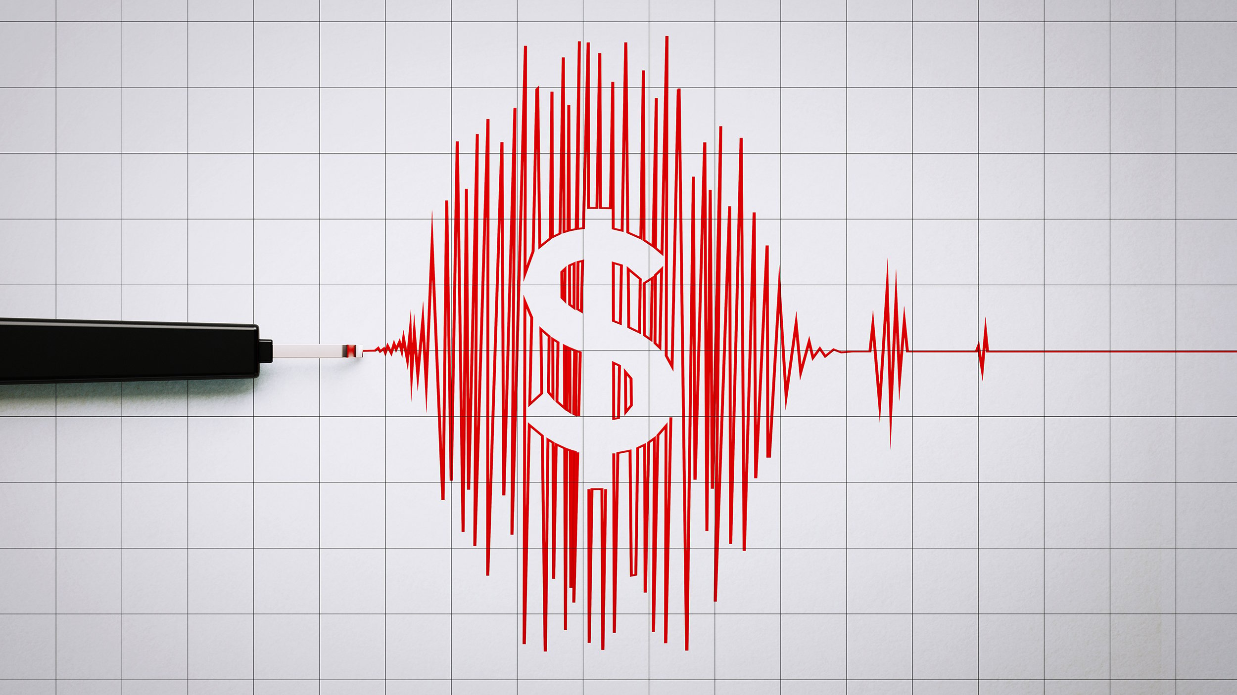 seismic earthquake crisis dollar sign shake red negative