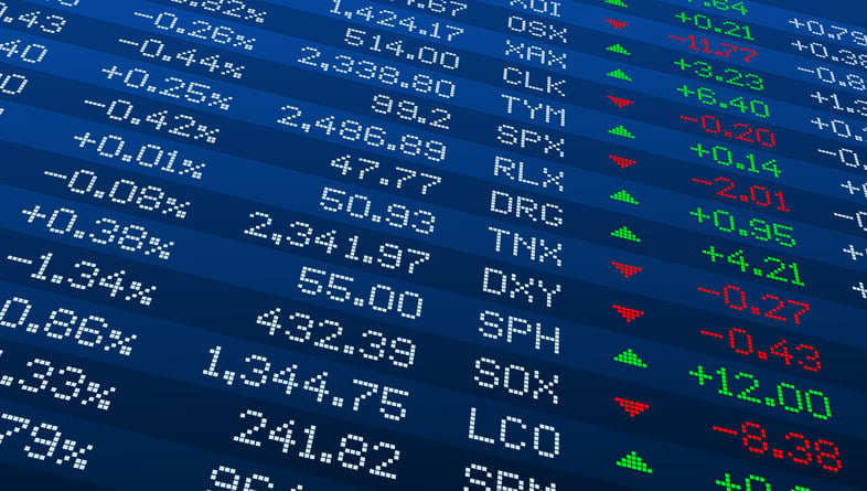 A screen displaying stock prices