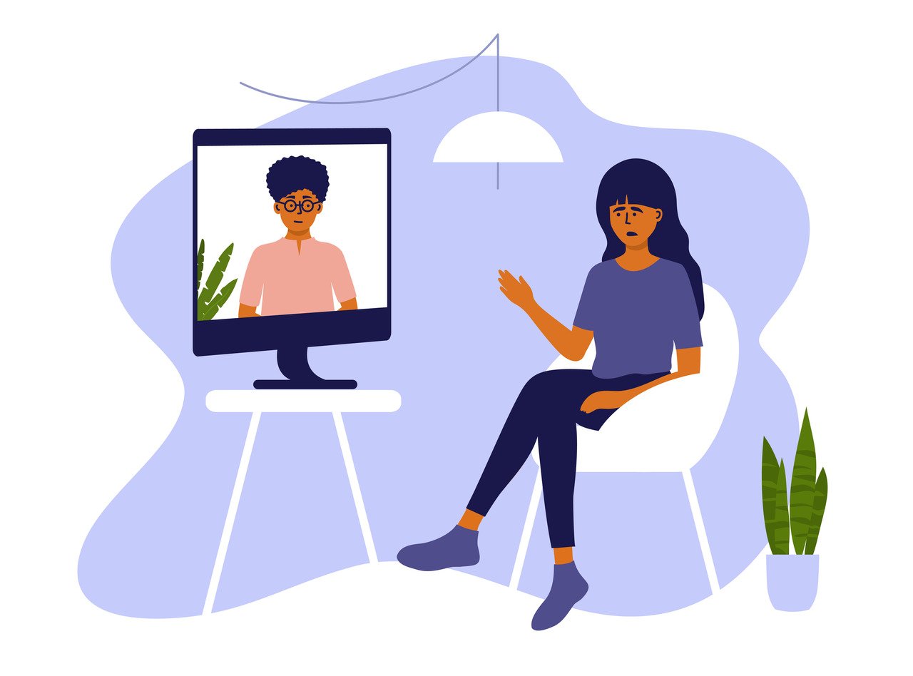 Illustration of psychotherapy online session or video call