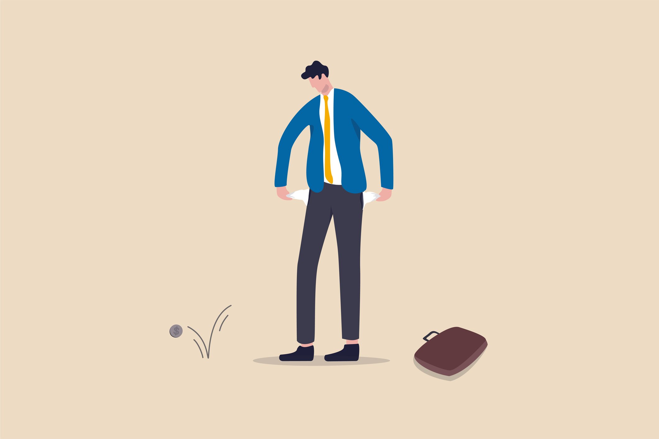 Graphic of a man with empty pockets