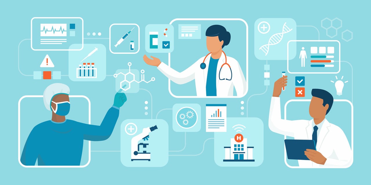 illustration of doctors and researchers working on medical innovations