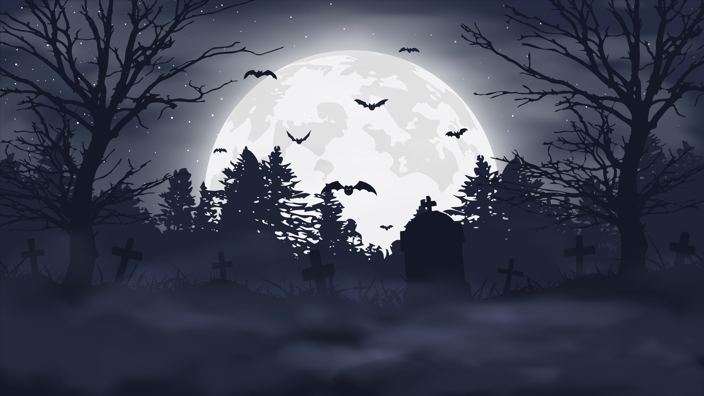 halloween graphic with spooky fog and bats