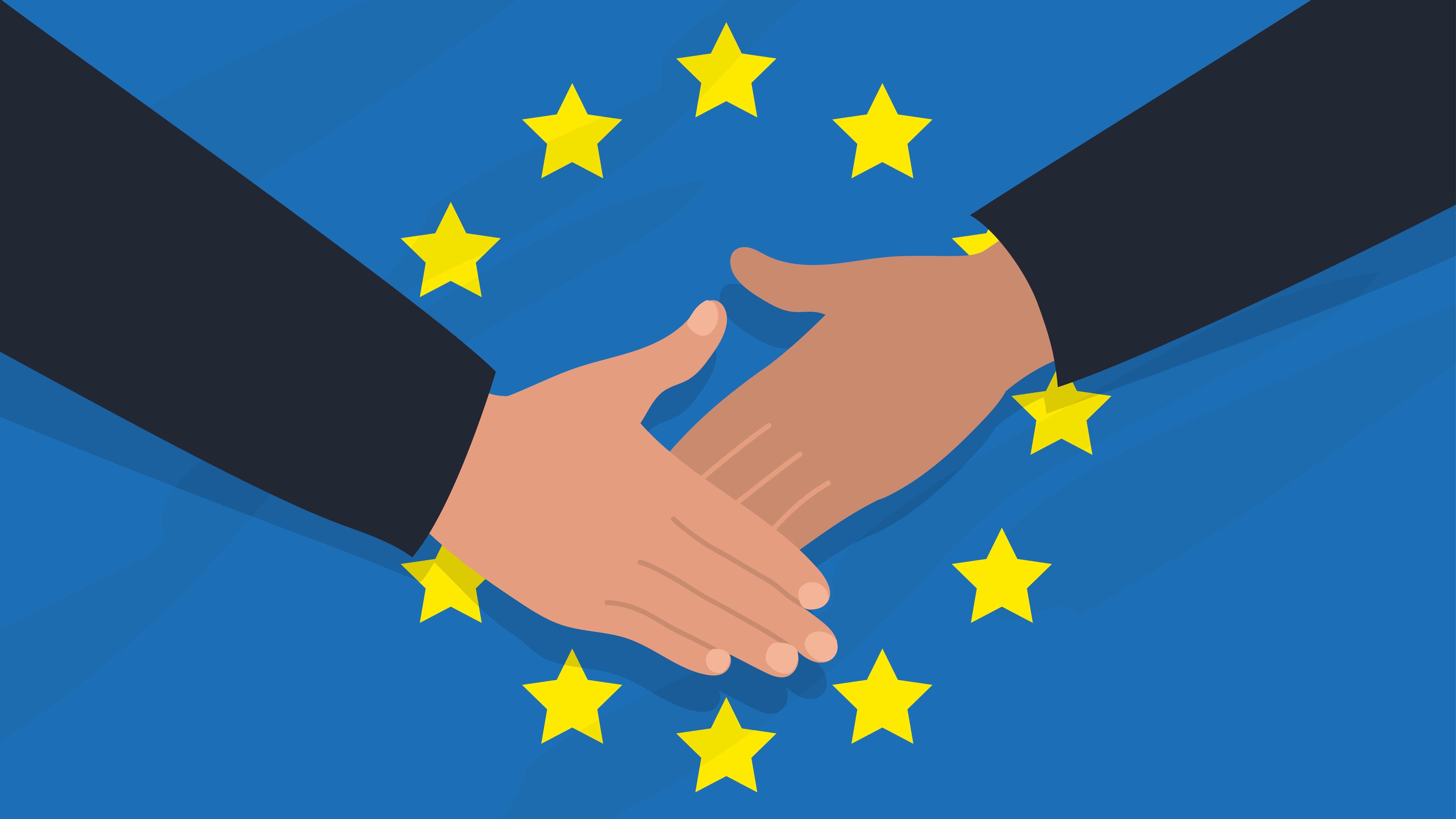 Europe handshake deal EU MA flag