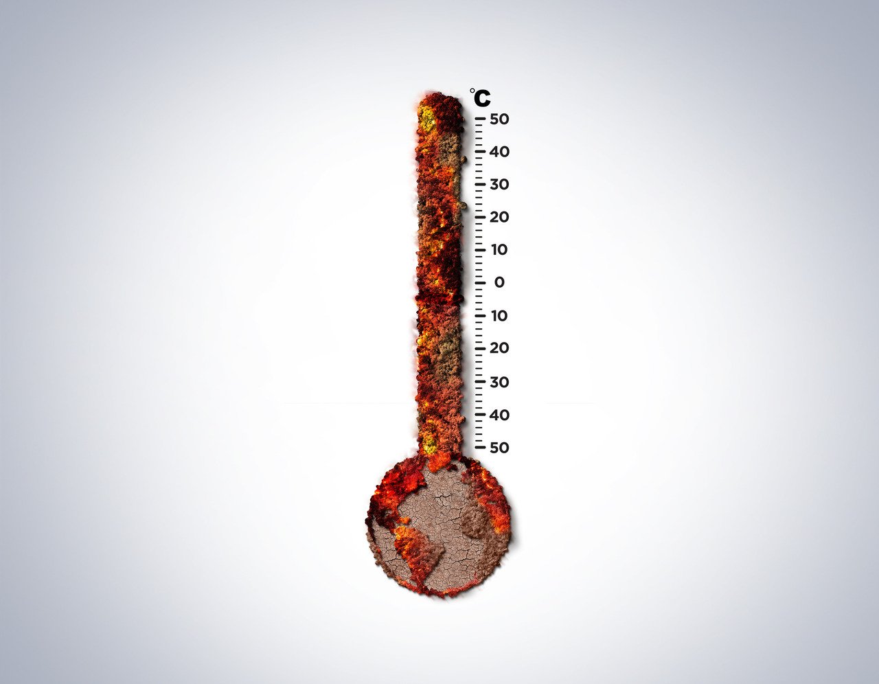 Global warming 3d illustration concept of earth Thermometer with earth global heat wave concept