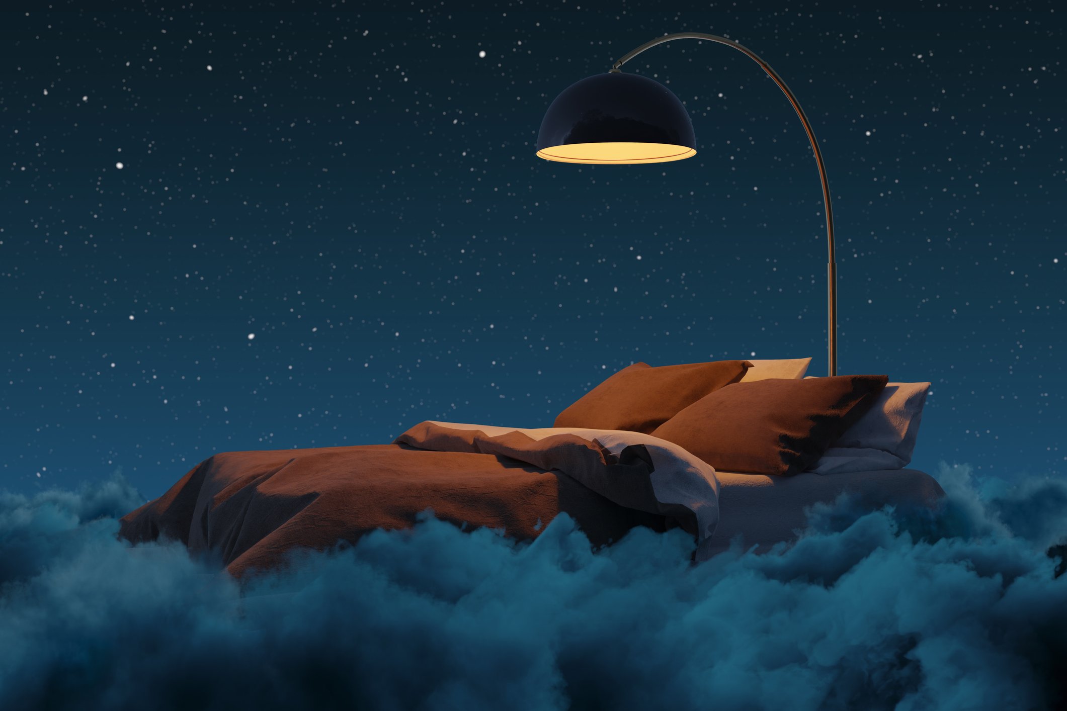 graphic of a bed illuminated atop a cloud