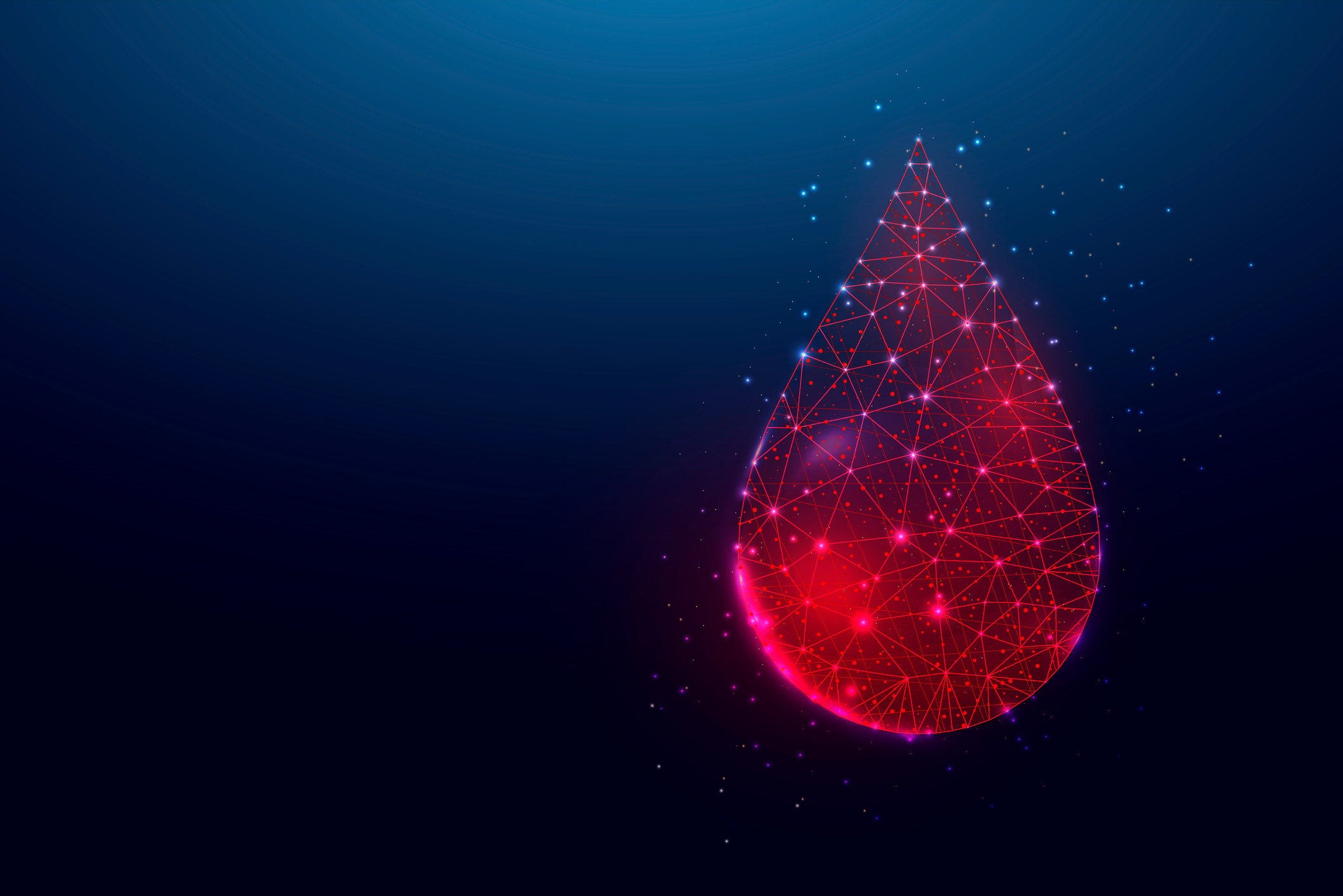 Graphic of a drop of blood made up of small data points and nodes