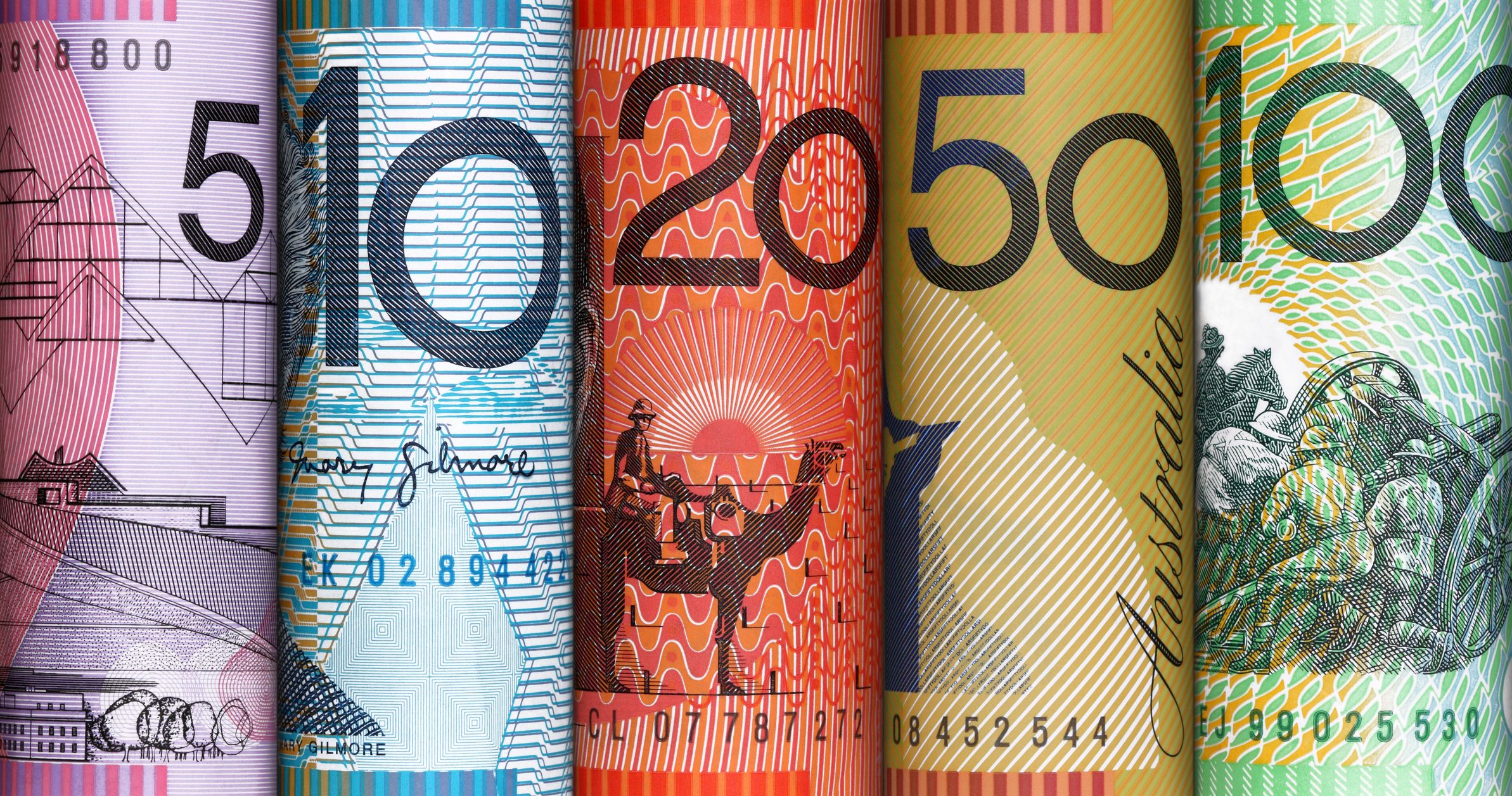 Close-up of rolled up Australian currency