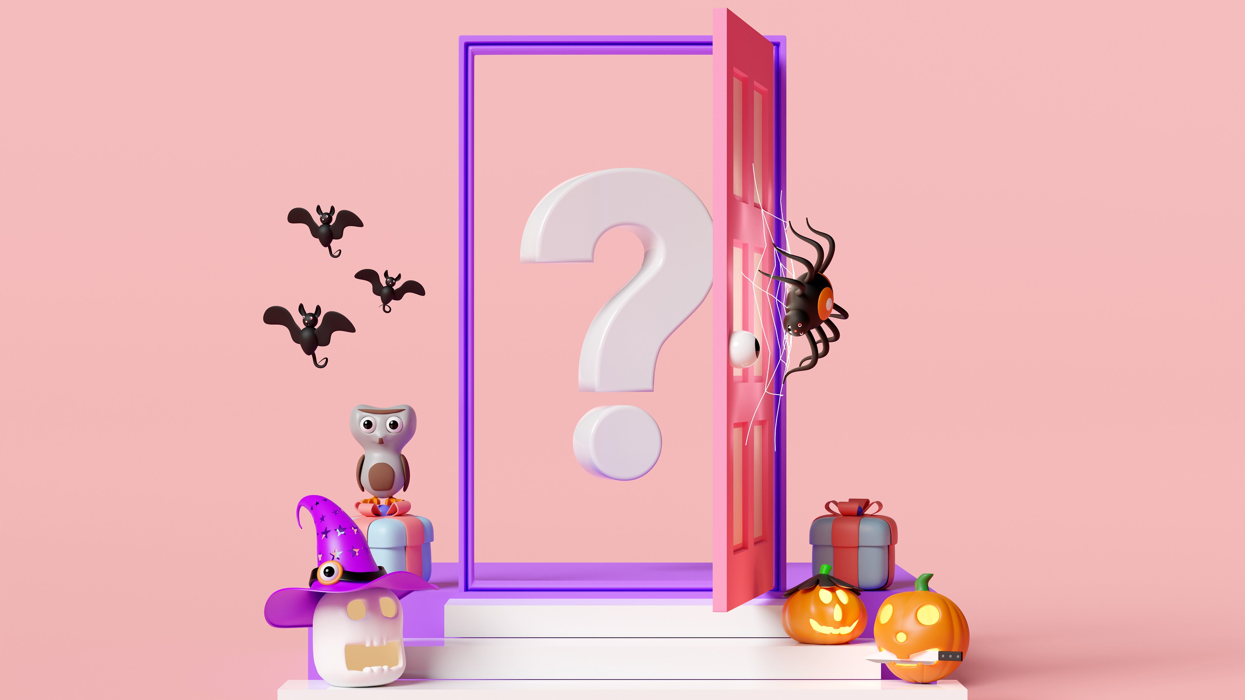 Halloween question door open pumpkin bats