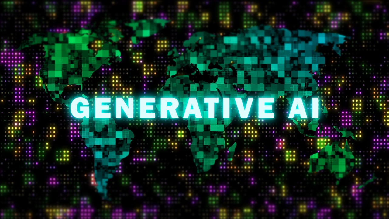 generative AI word on world map concept showing artificial intelligence 