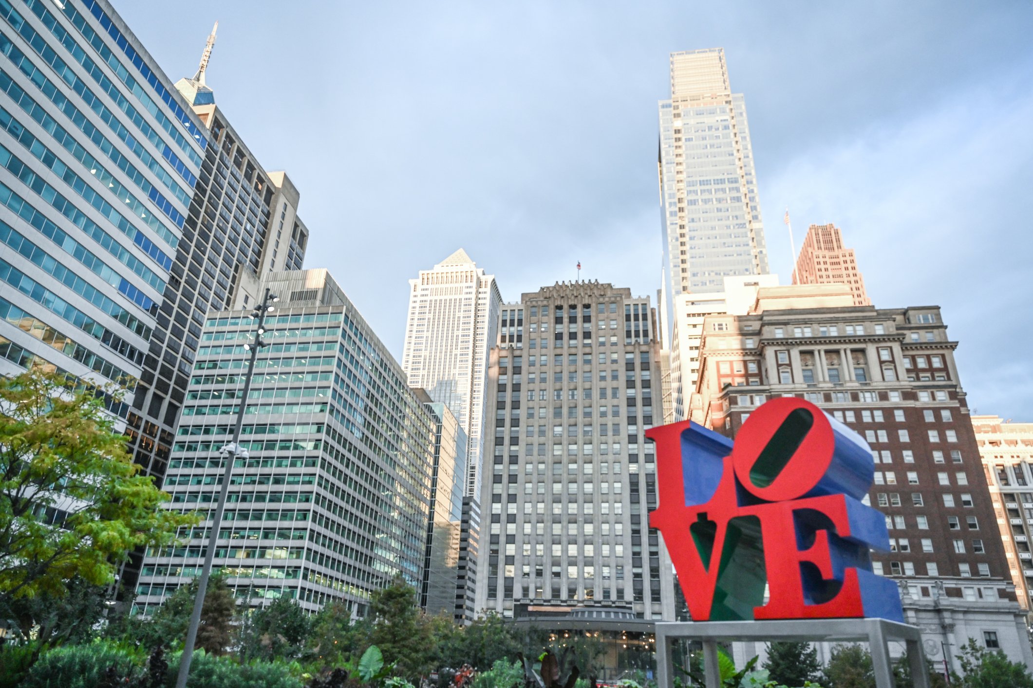 Center city Philadelphia skyline JFK plaza Love park