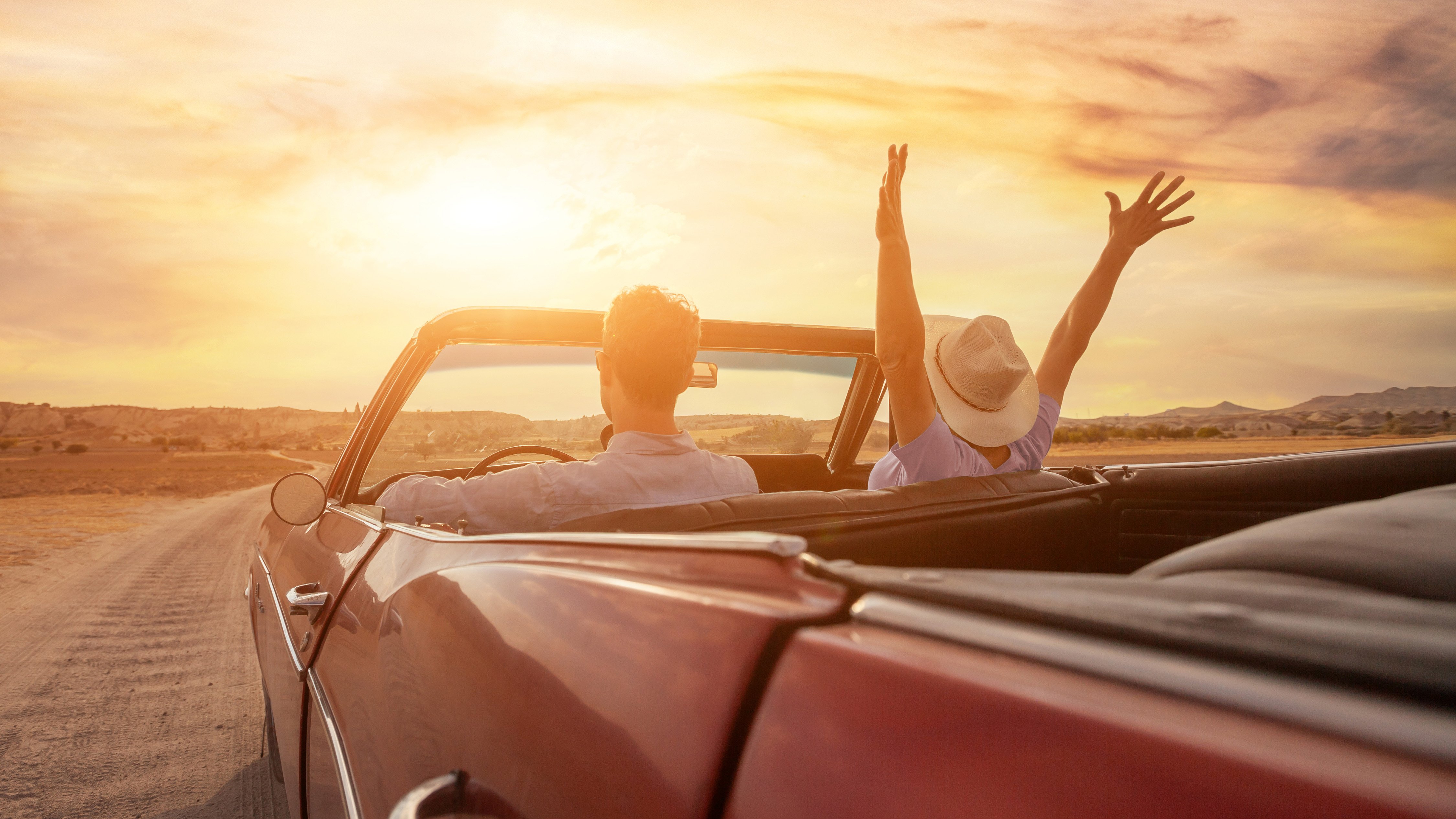 convertible car vintage ride cruise sunset