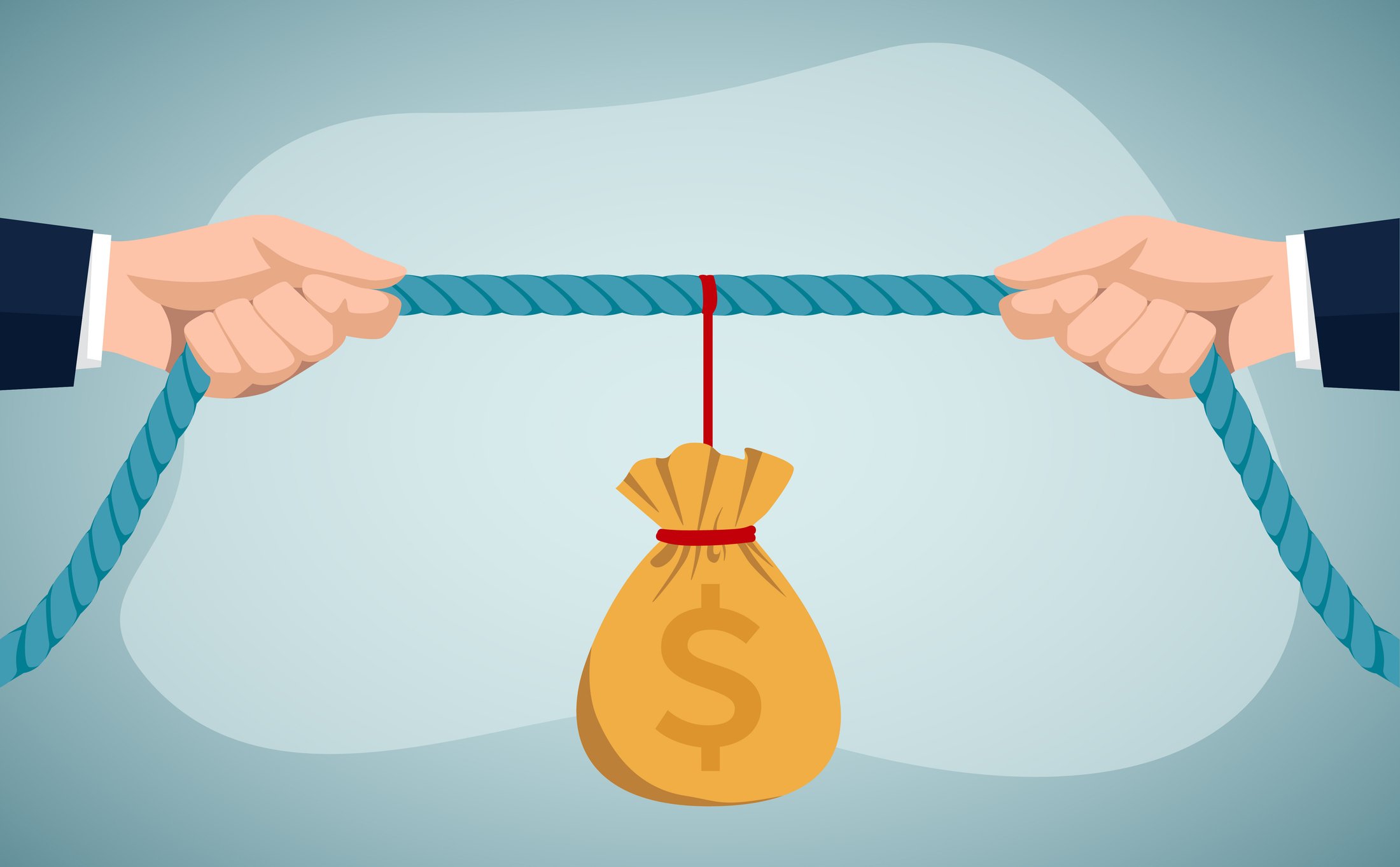 Businessmen pull the rope as a symbol of rivalry competition conflict