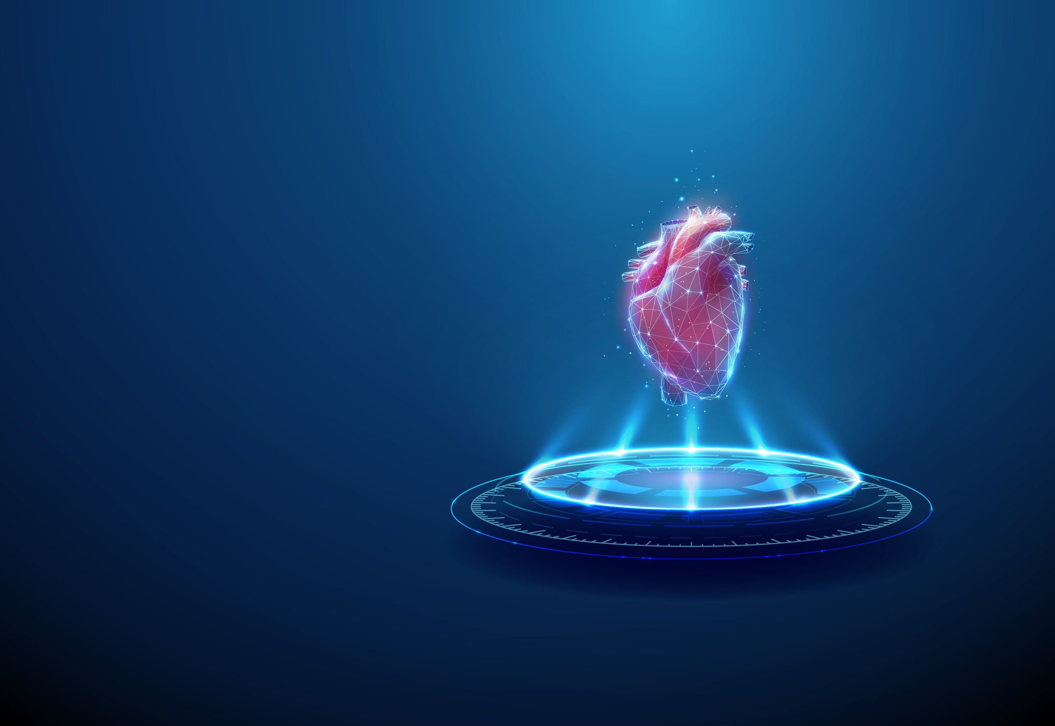 Heart on futuristic podium with neon lighting