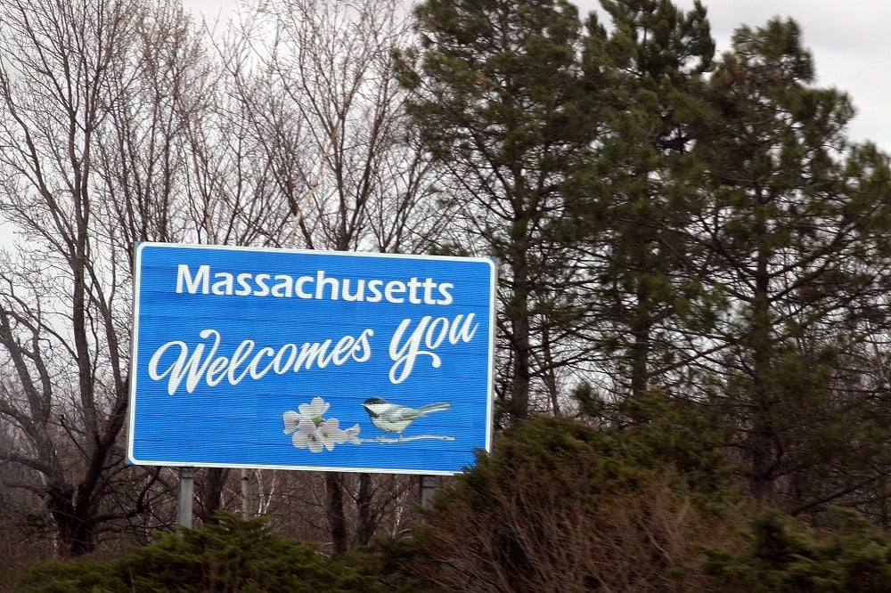 A sign that reads Massachusetts Welcomes You