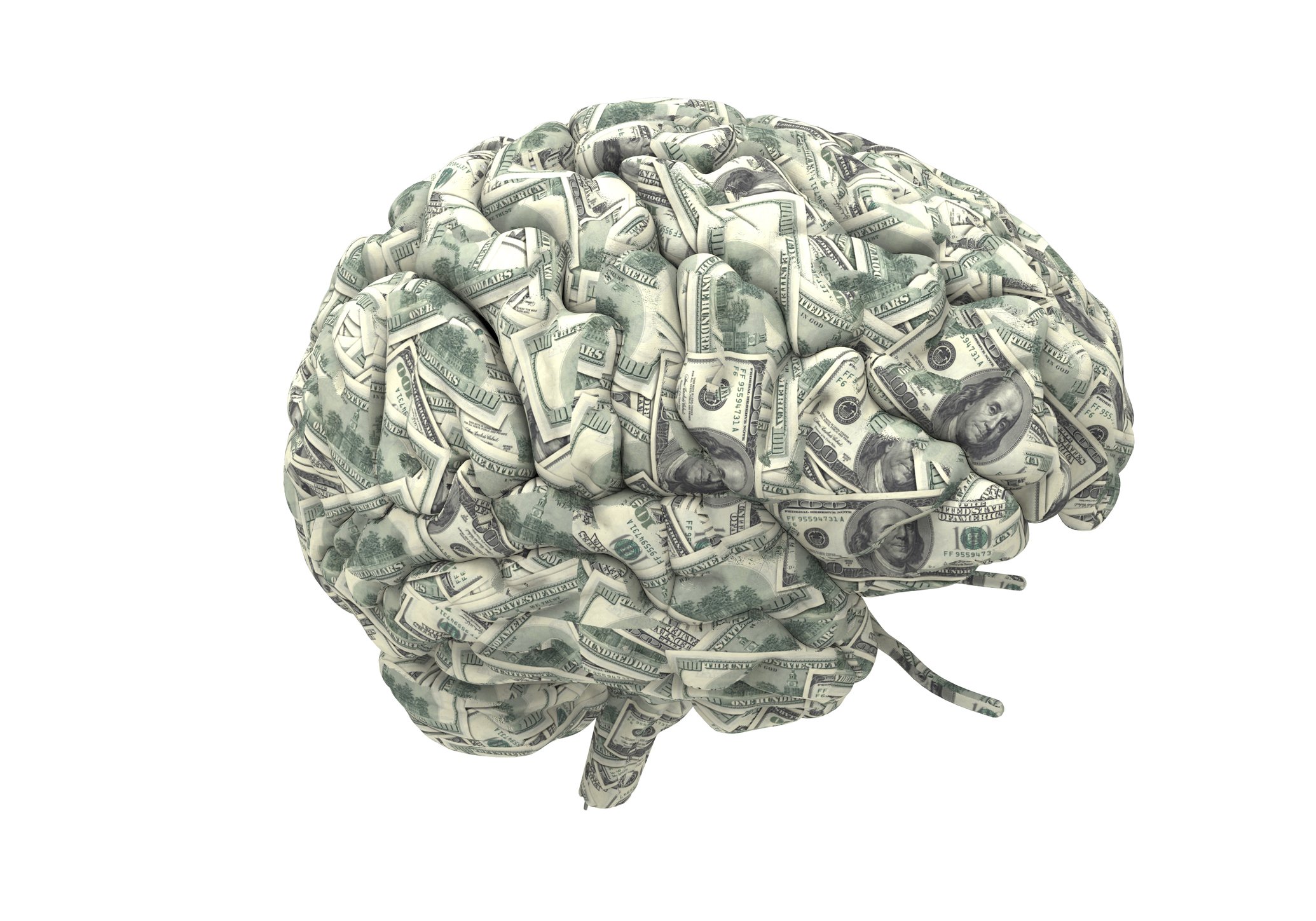 Graphic of a brain constructed out of money