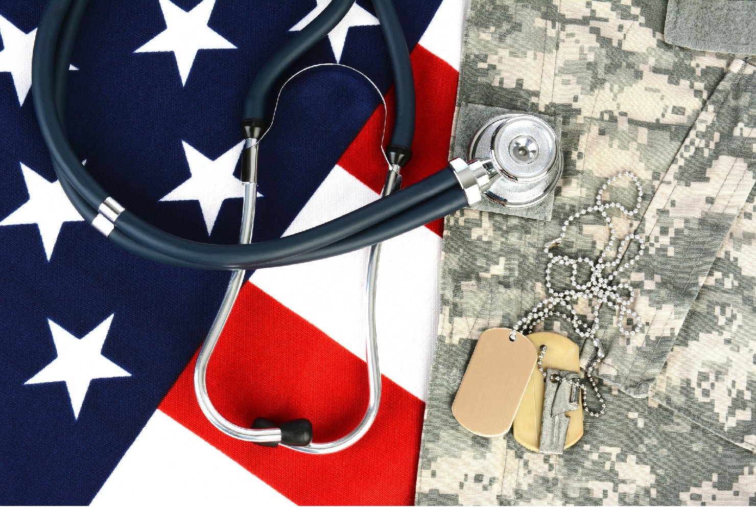 Veterans Health Department of Veterans Affairs Stethoscope on flag and uniform