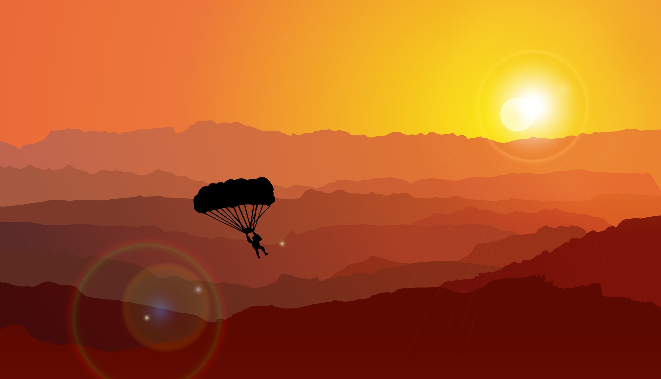 parachute sunset flying