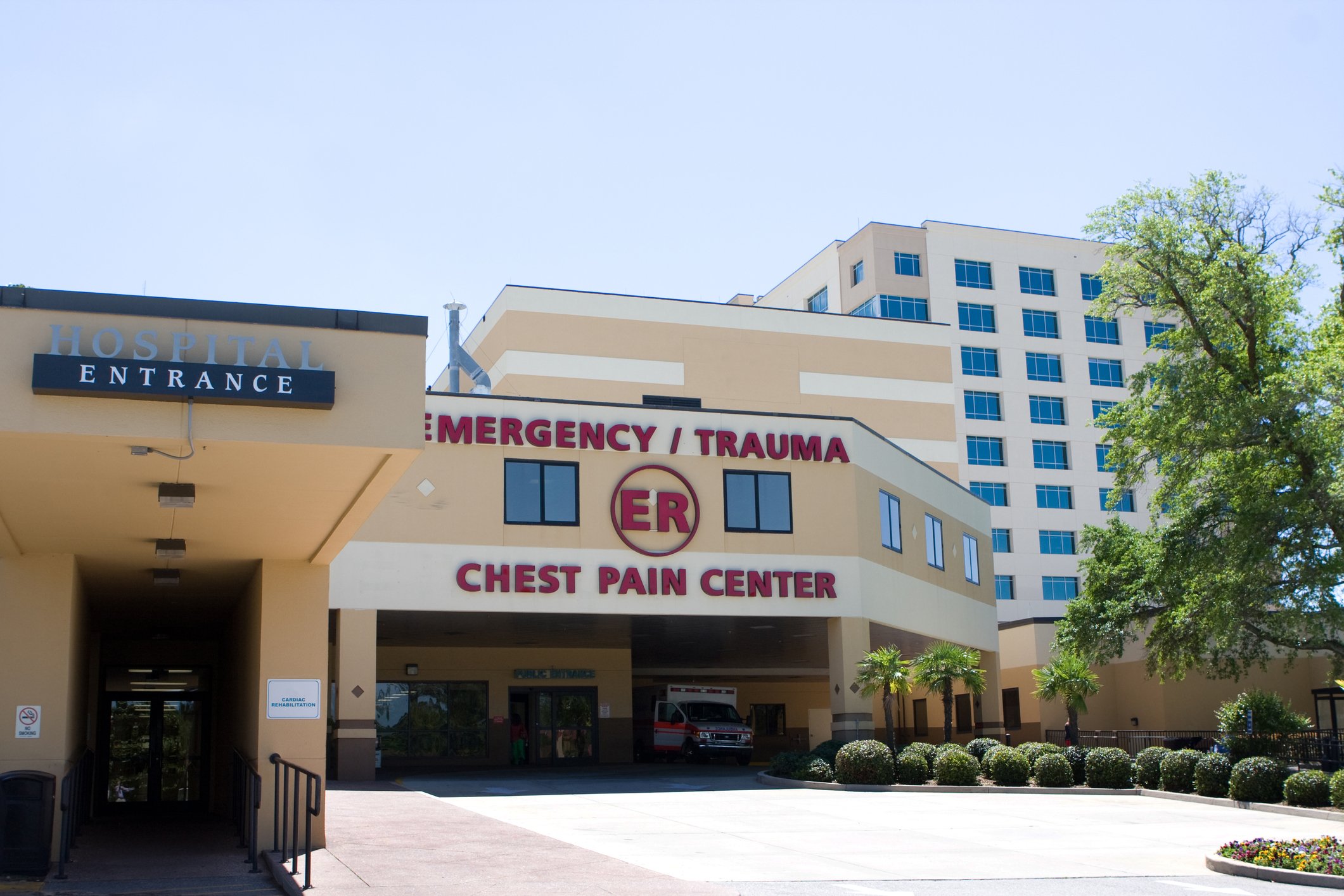 Hospital entrance with emergencytrauma sign