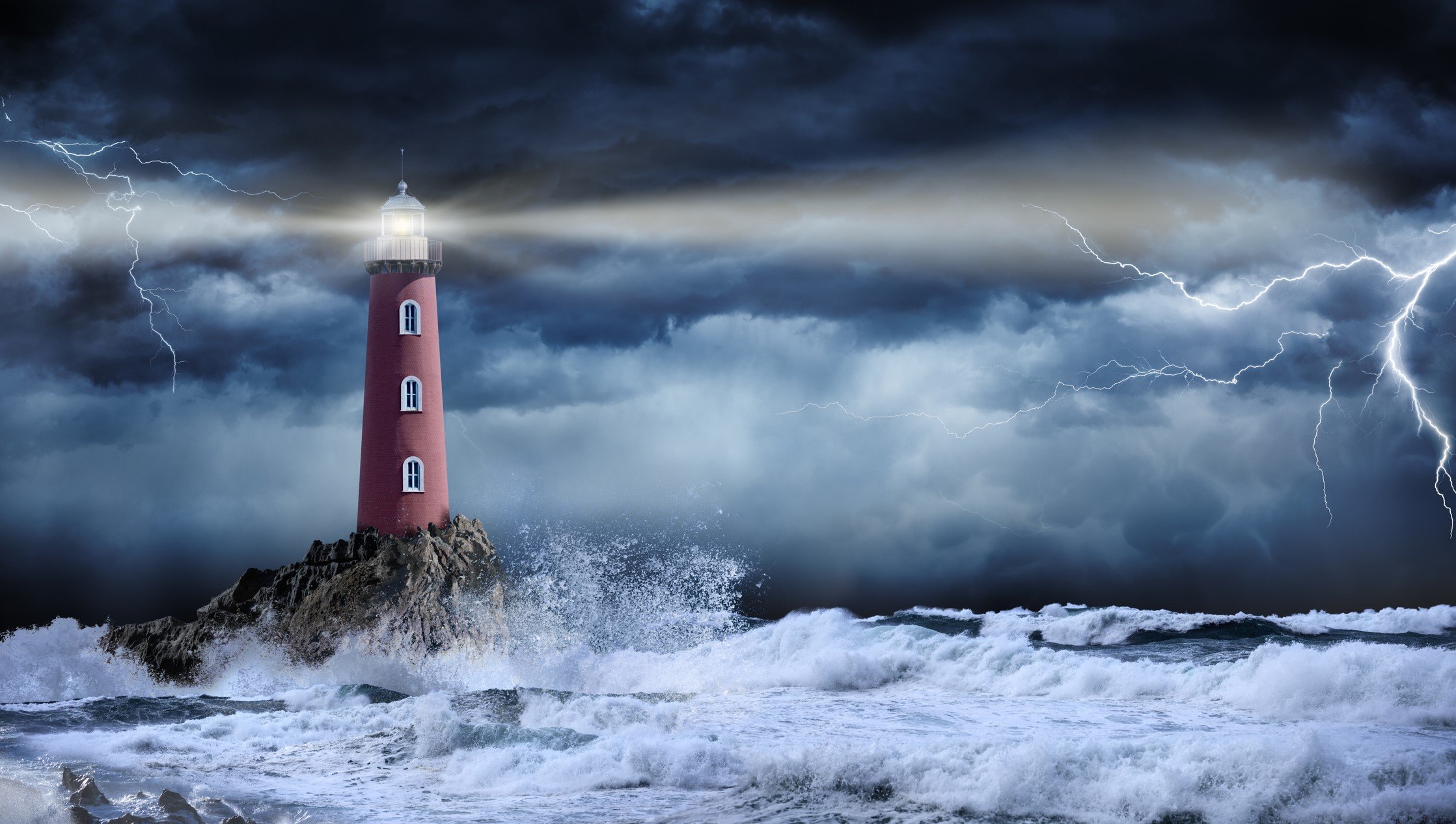 beacon of light lighthouse stormy