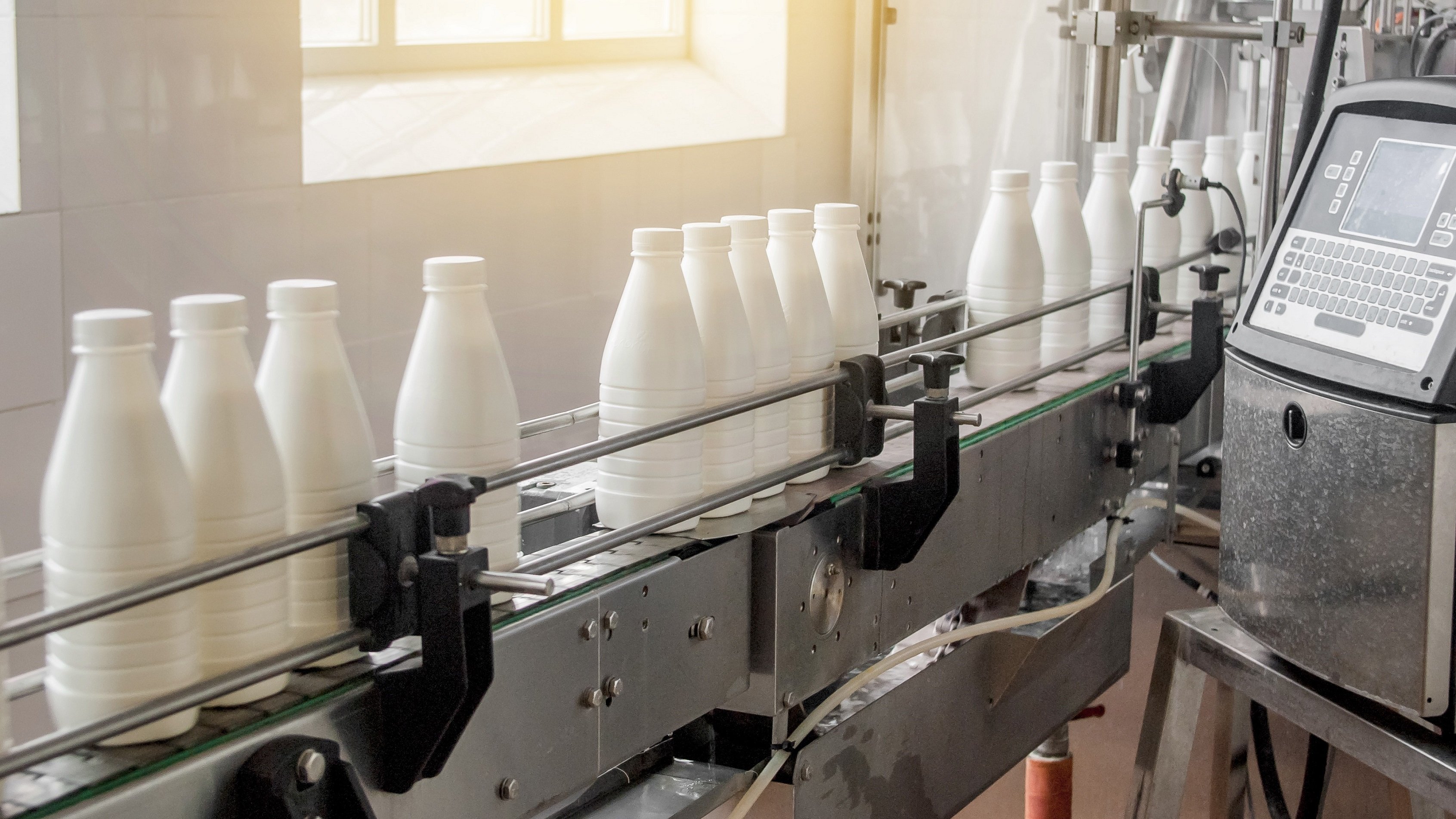 milk assembly line factory dairy bottles