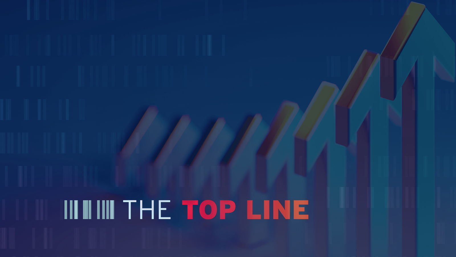 The Top Line podcast logo displayed against a stylized background of upward-pointing 3D arrows symbolizing growth on a dark