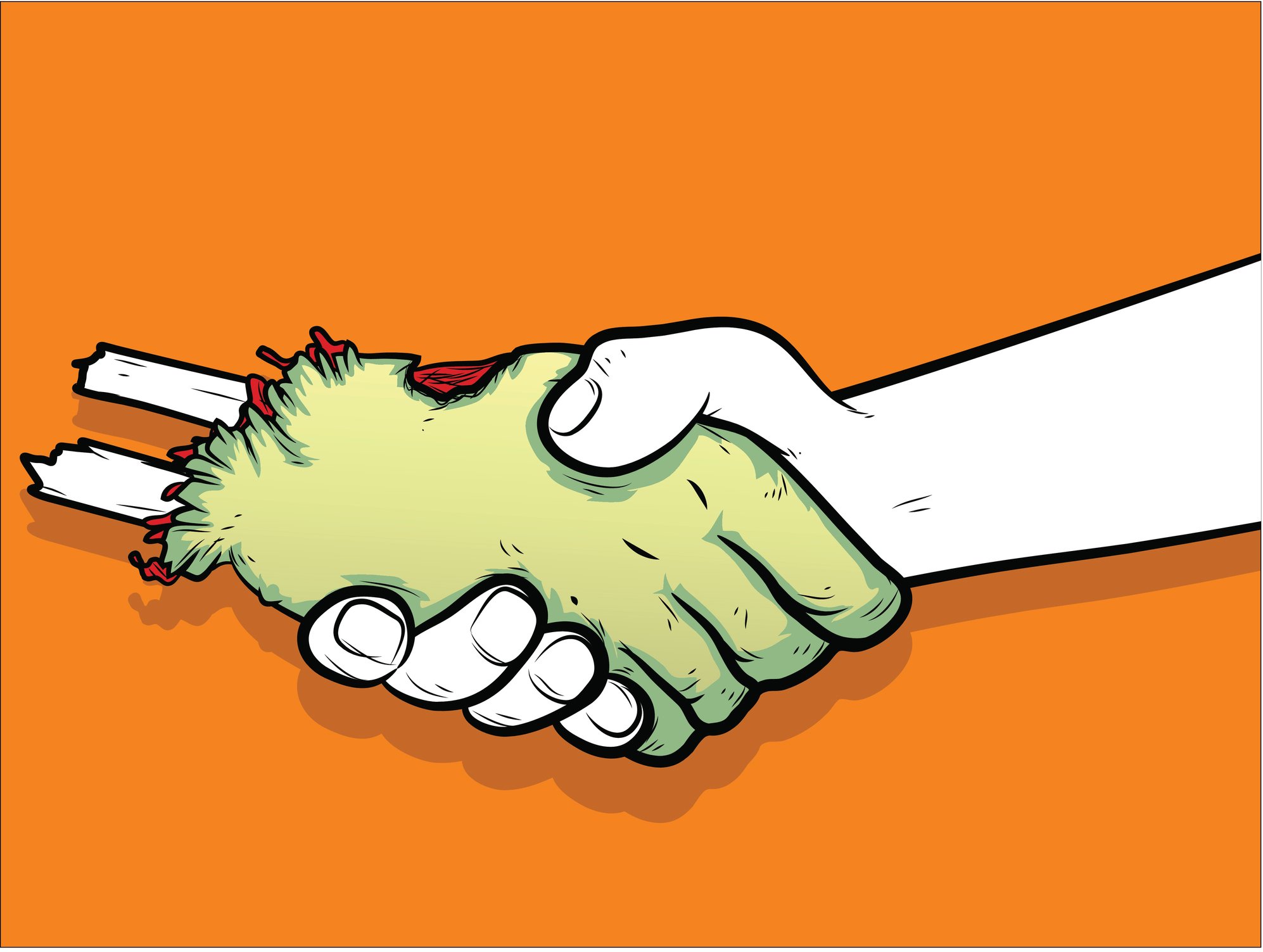 Halloween deal shake hands zombie