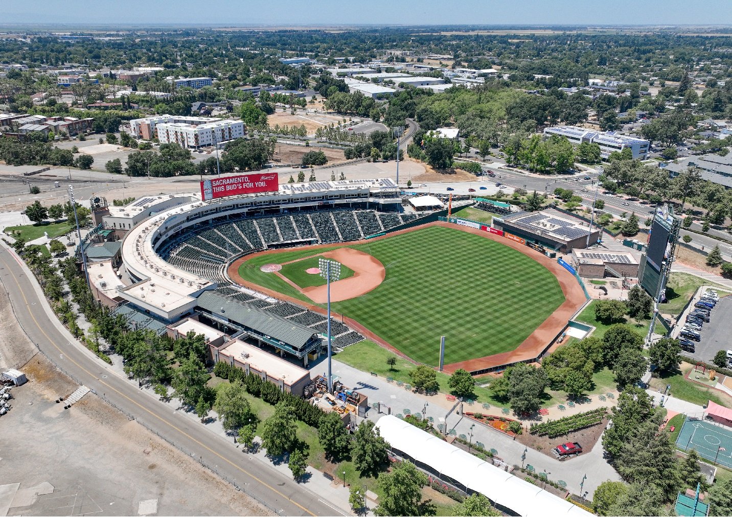Sutter Health Park home of the Sacramento River Cats aerial view from 2023