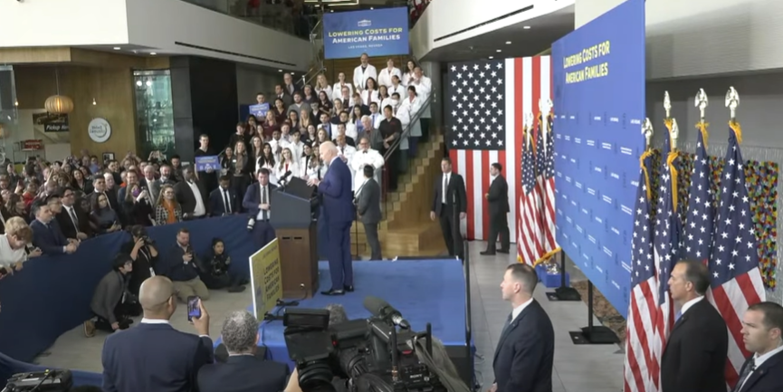 President Joe Biden speaks to press and healthcare providers-in-training at the University of Nevada in Las Vegas on March 15