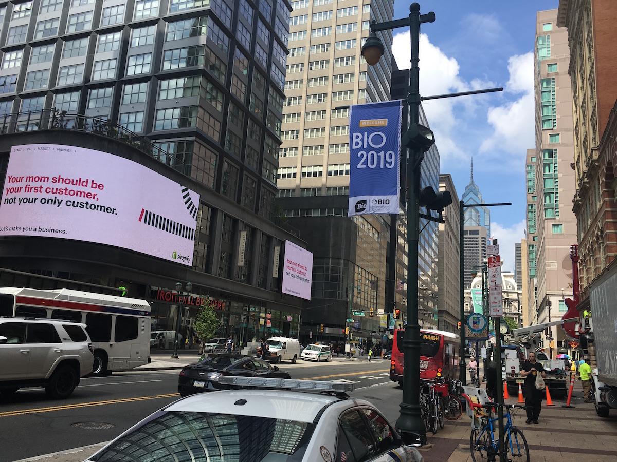 BIO 2019 banner in Philadelphia