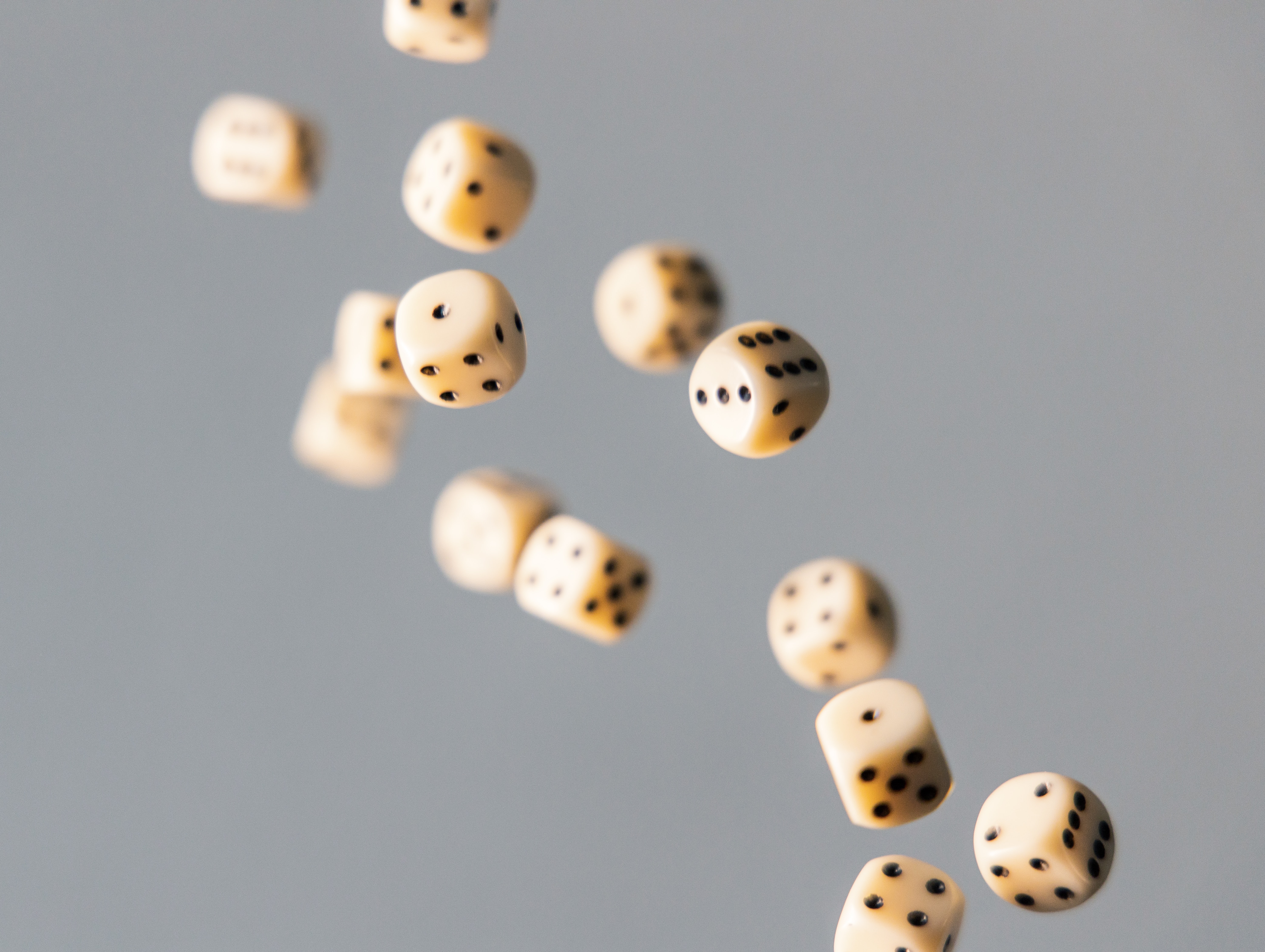 several dice falling