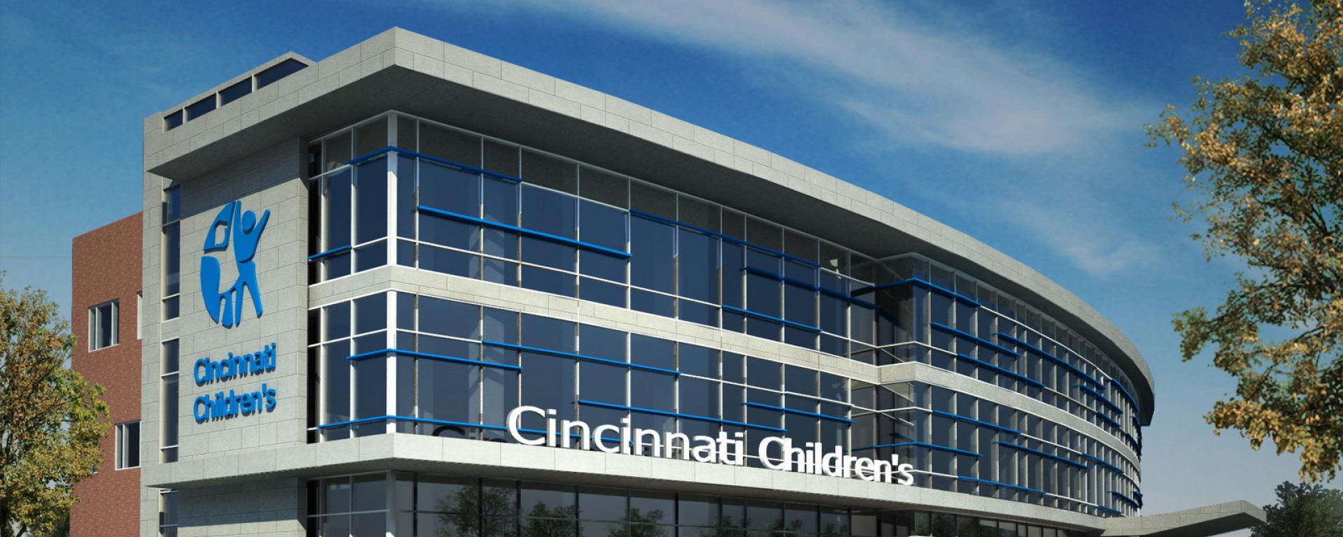 close-up photo of front of Cincinnati Childrens Hospital Medical Center building