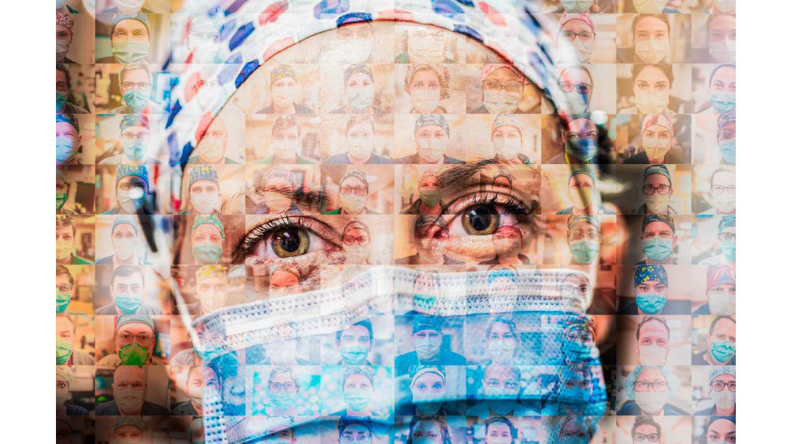 A mosaic image of healthcare providers wearing surgical masks