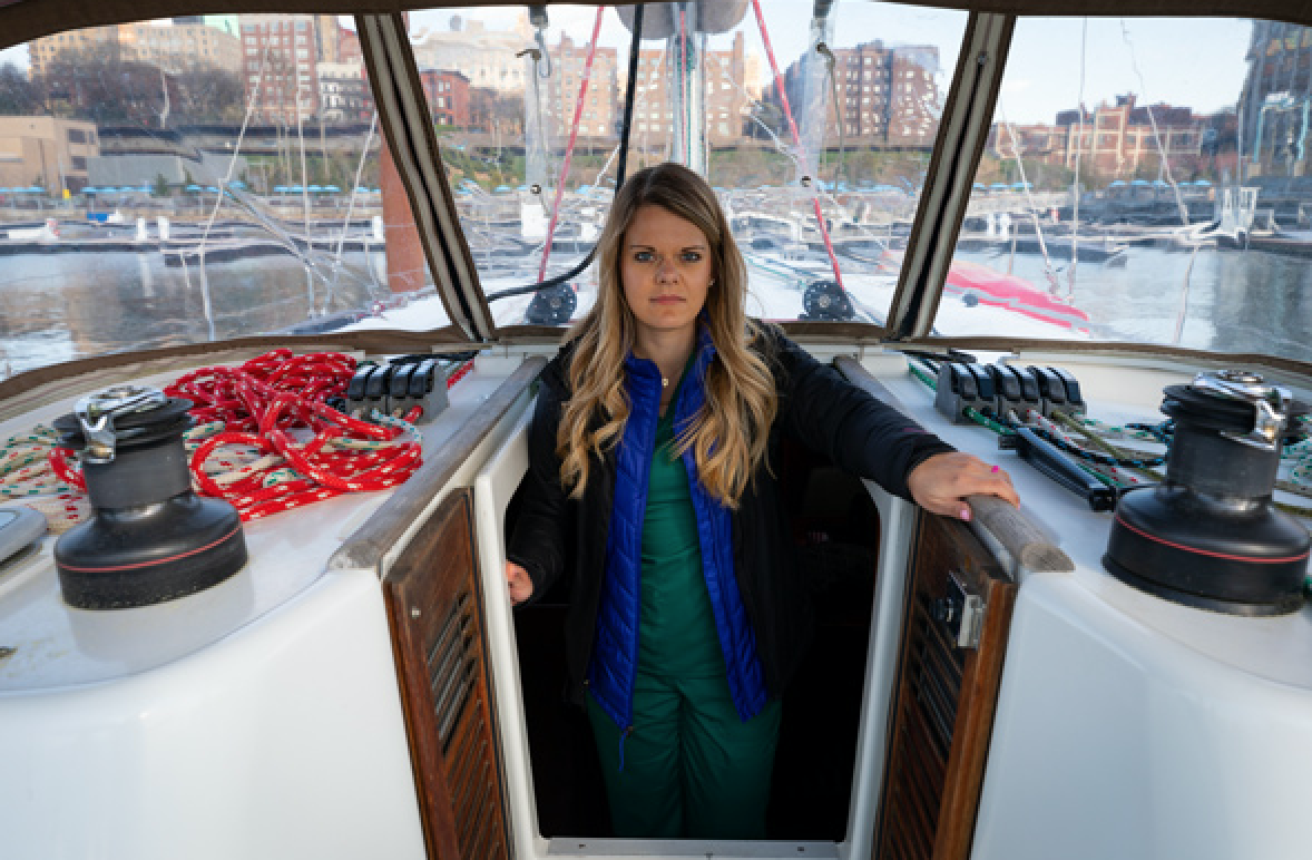 Nurse Rachel Hartley pictured on her boat