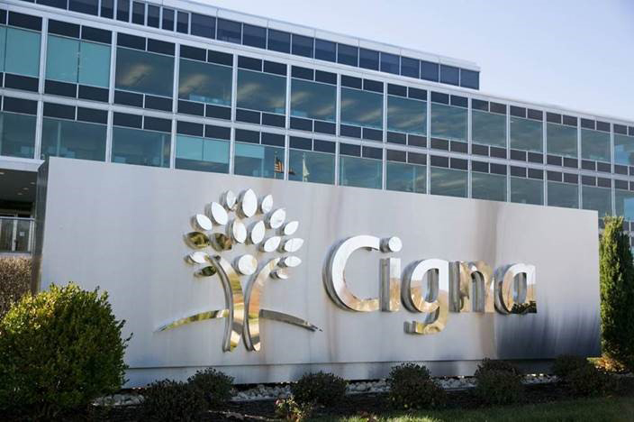 A sign at the front of Cignas headquarters