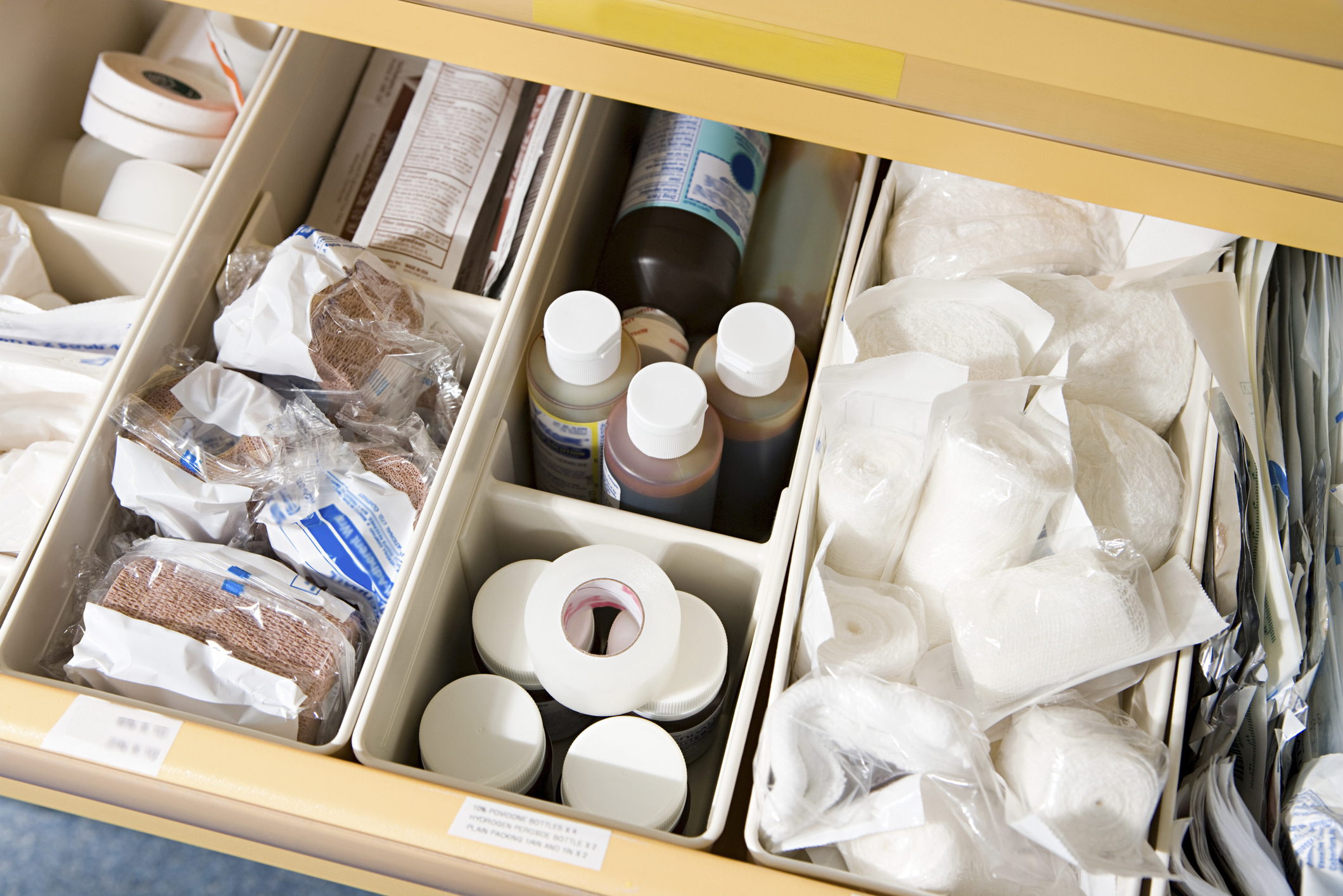 A drawer of medical supplies