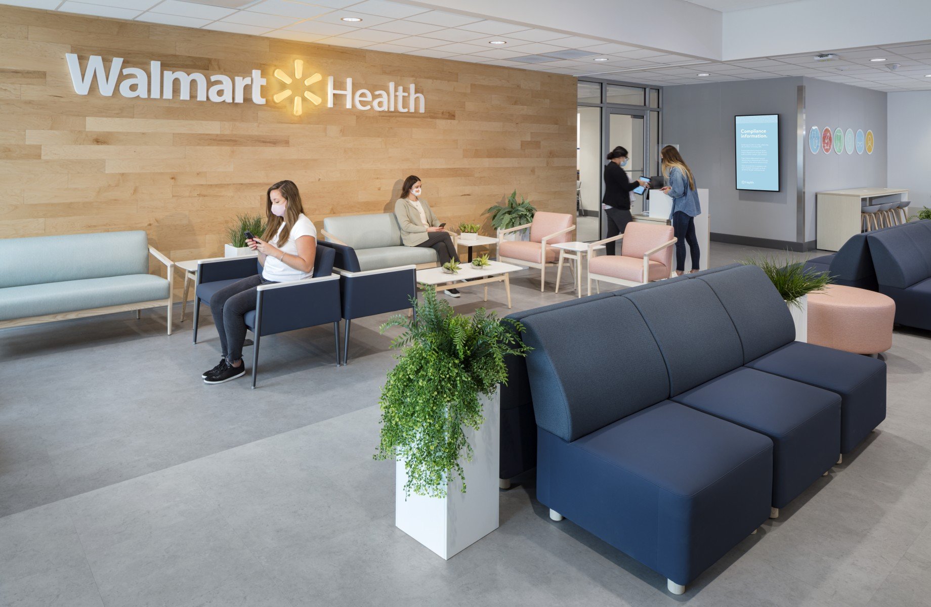 A waiting room for a Walmart Health clinic