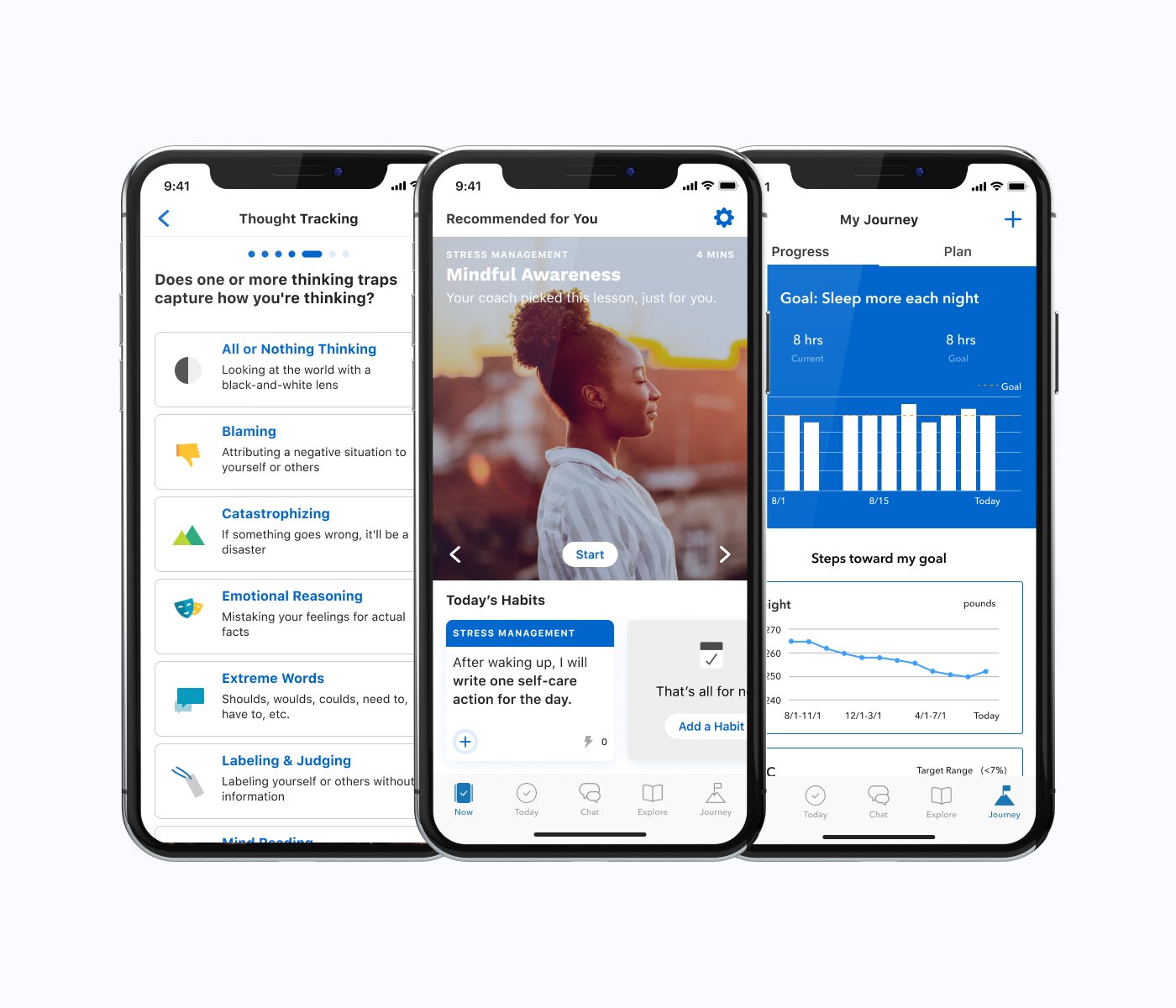 three smartphone screens displaying the Vida Health virtual care app