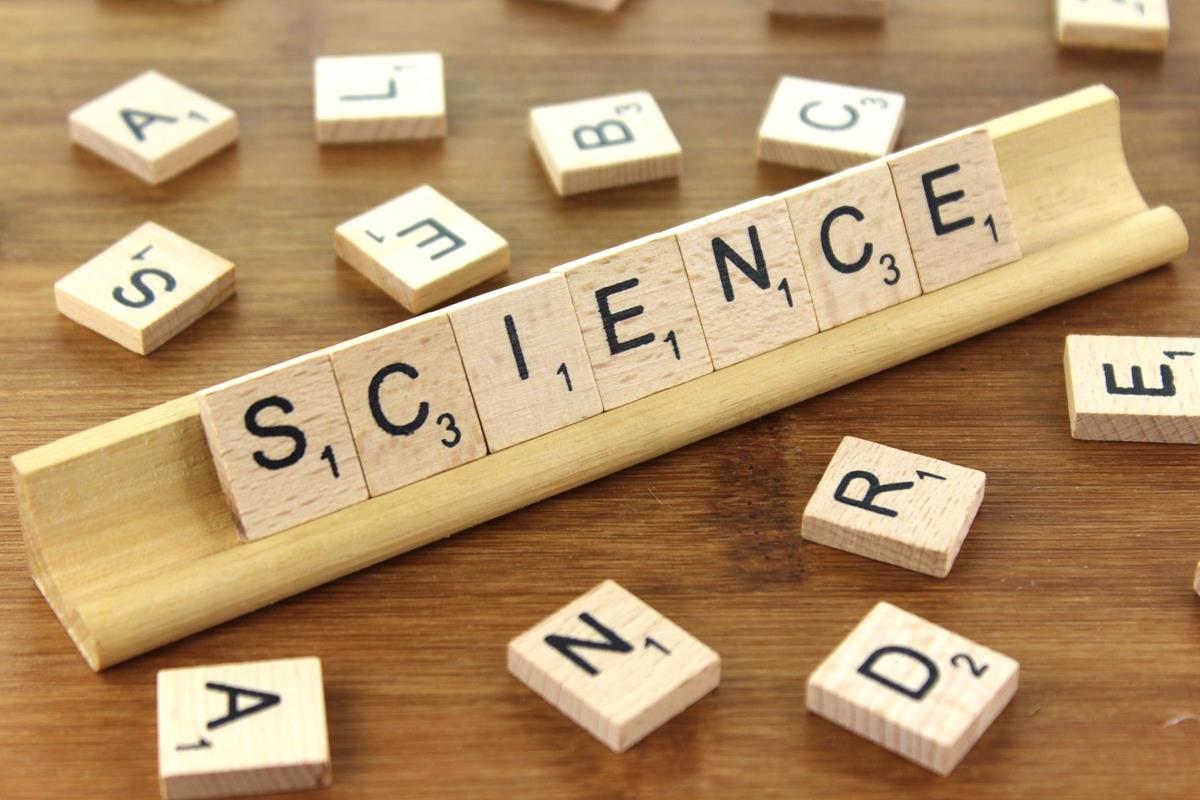 Science spelled out in Scrabble word tiles