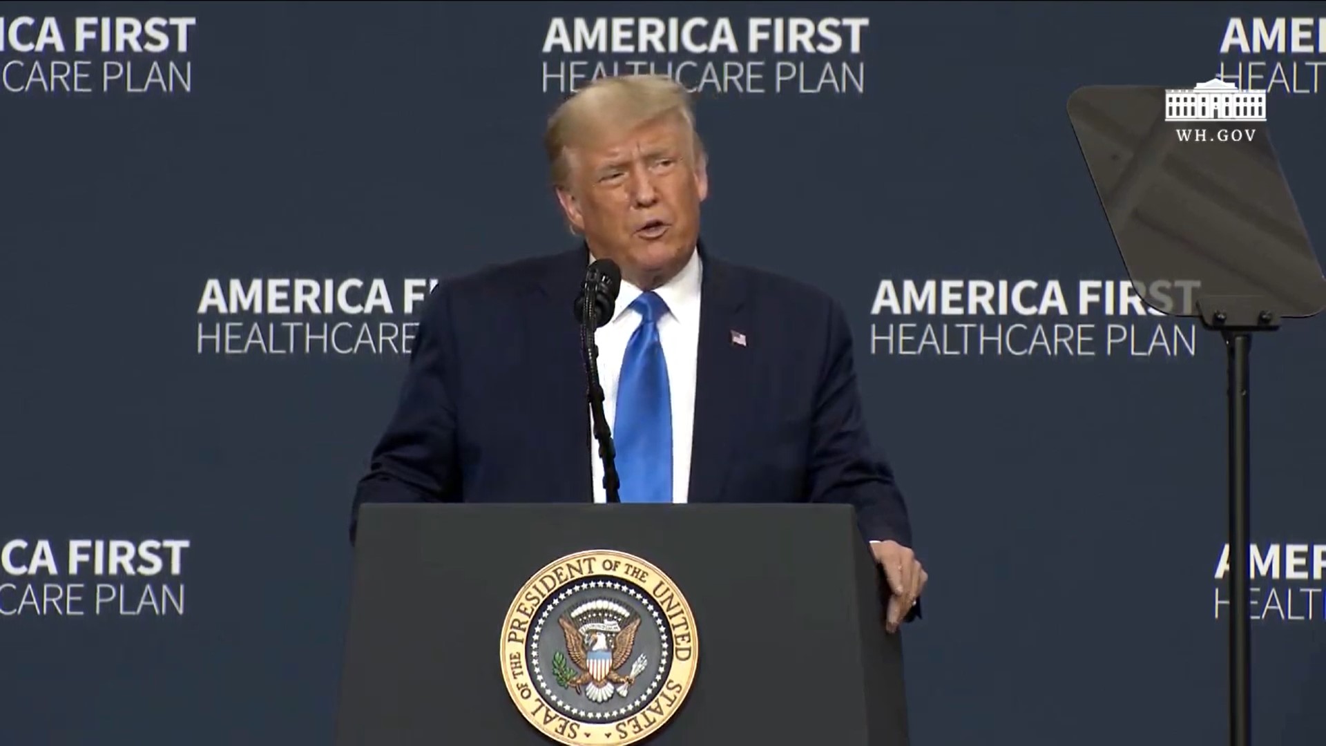 President Donald Trump speaks at an event unveiling healthcare orders