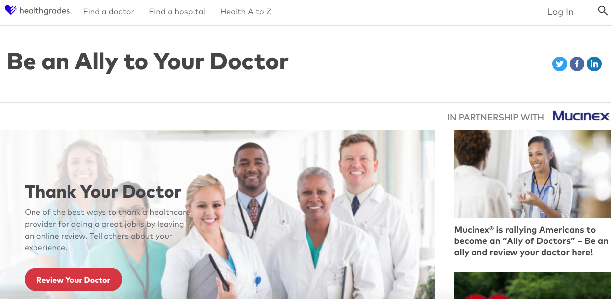 Reckitt Benckiser Mucinex campaign to rate doctors web page