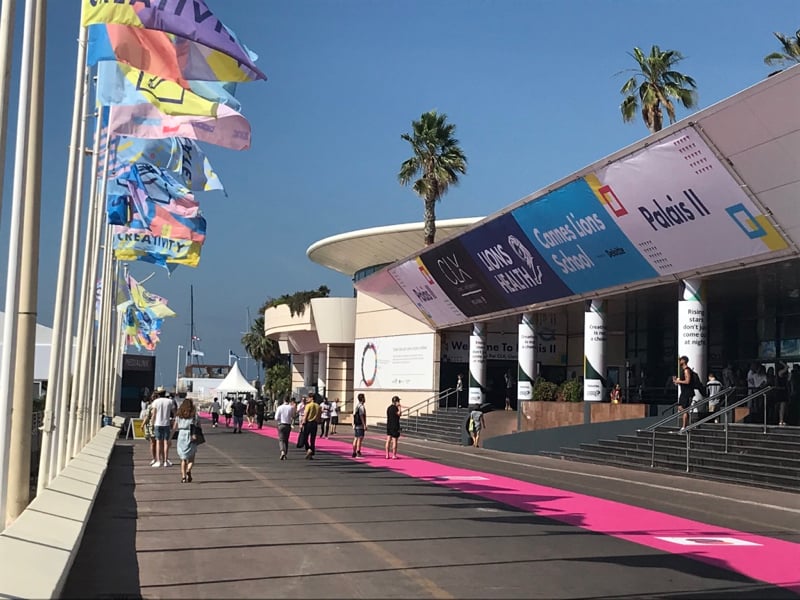 Flags outside Cannes Palais II at Cannes Lions Health 2019