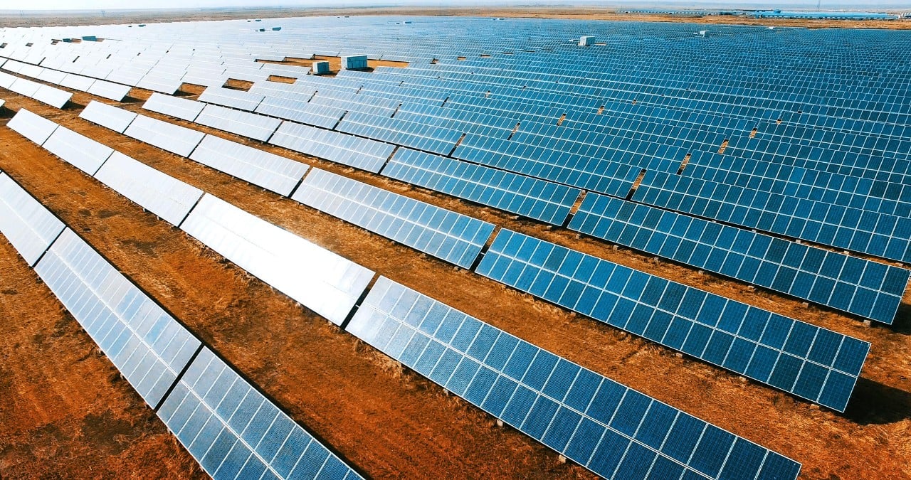 Solar panels in an array near Clayton North Carolina