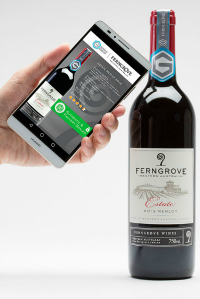 A mobile phone being used to scan a wine bottle