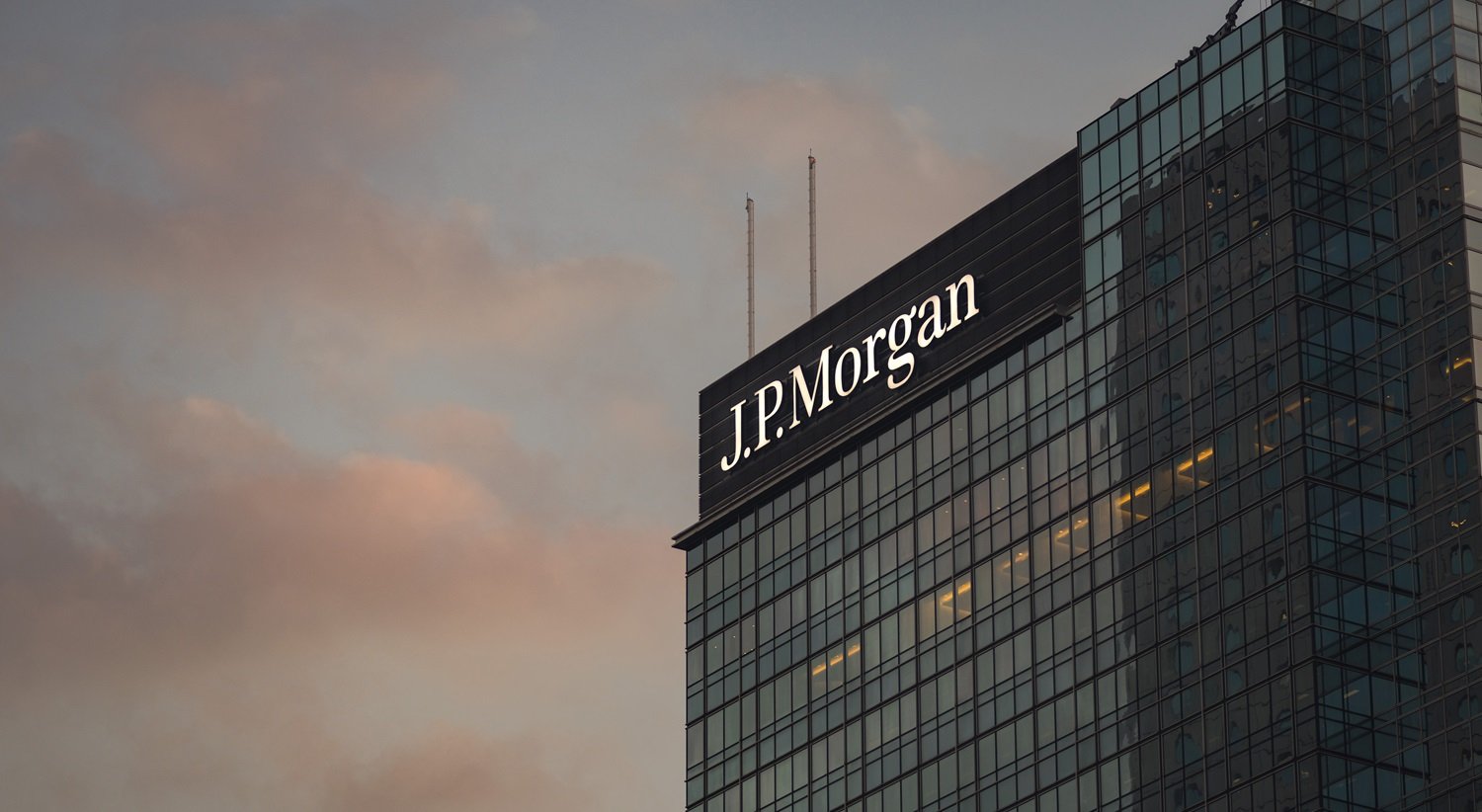 A JPMorgan building with the companys logo
