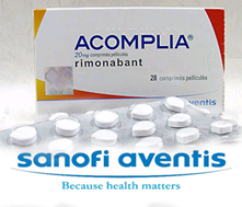 Sanofi-Aventis logo and Accomplia package, pills
