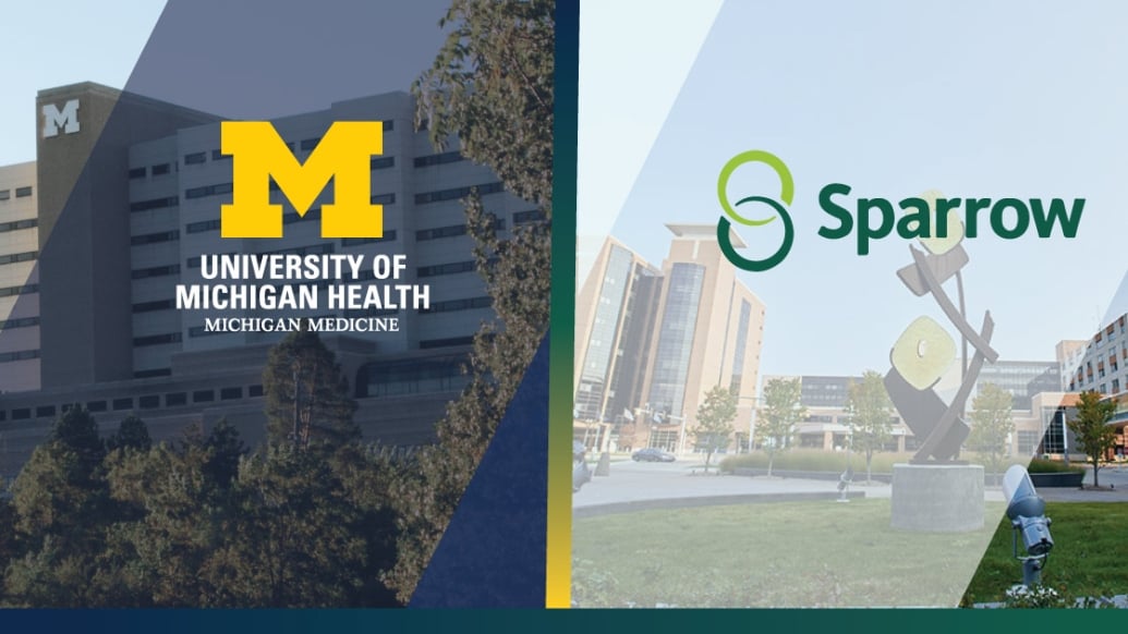 University of Michigan Health and Sparrow Health System logos over hospital images