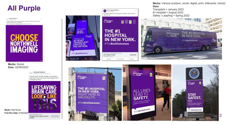 Examples comparing NYU Langone Health System's advertisements to those of Northwell Health